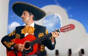 Mariachi tocando guitarra y traje tradicional música norteña mexicana