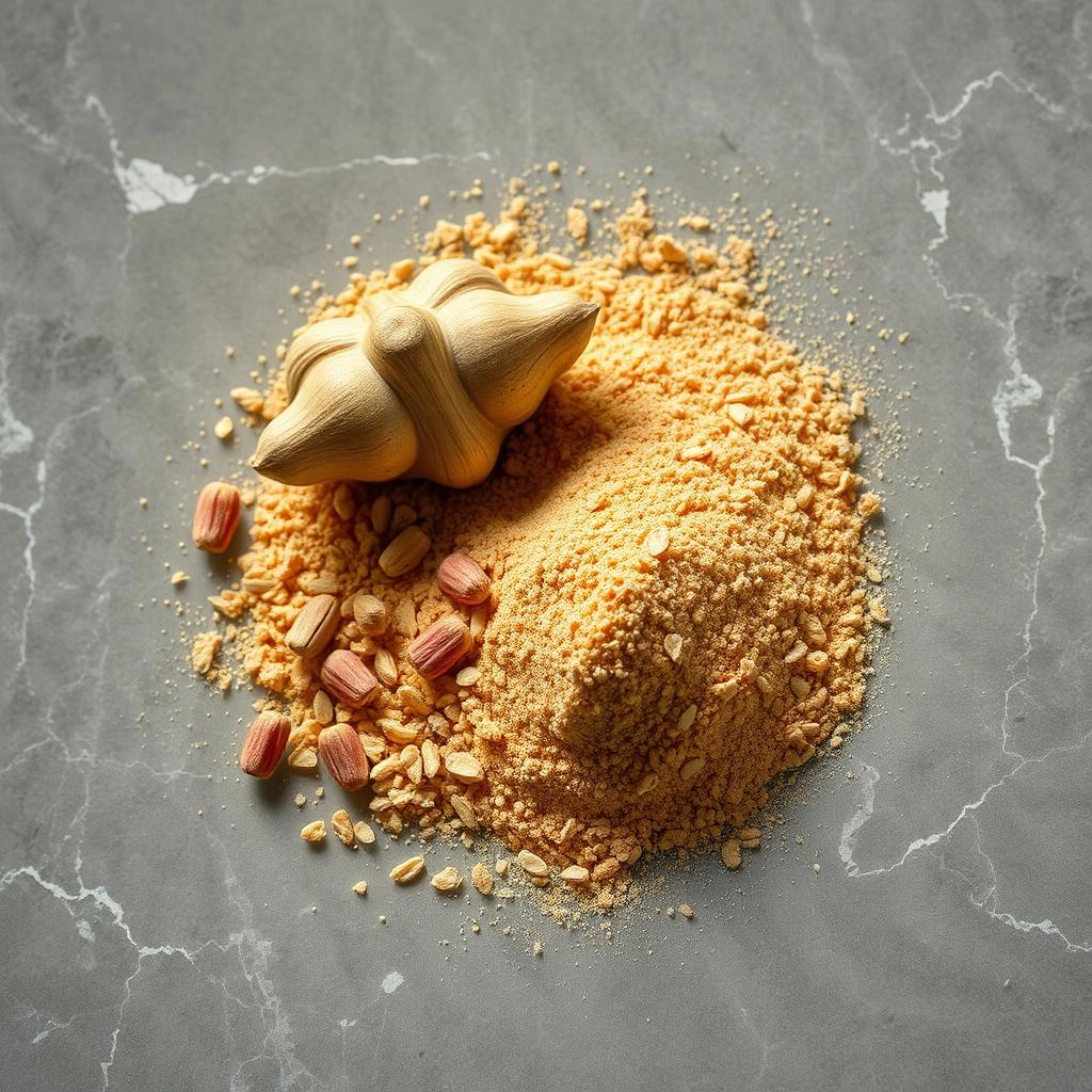 Ashwagandha en polvo y raíz, adaptógeno poderoso usado en té herbal para energía masculina
