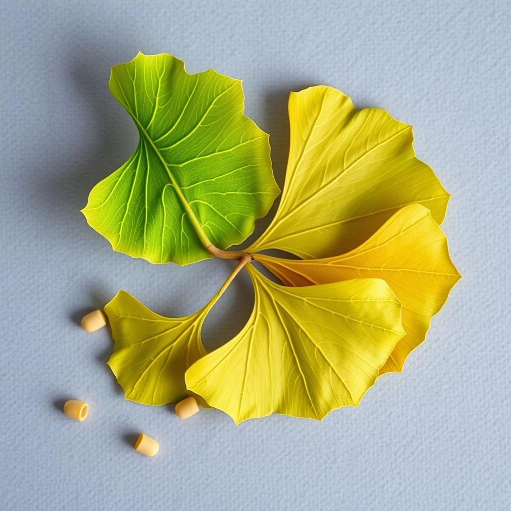 Hojas de ginkgo biloba secas y frescas, conocidas por mejorar la circulación en té herbal para energía masculina