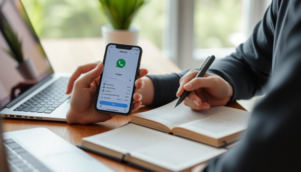 Persona analizando sus estadísticas de uso de WhatsApp