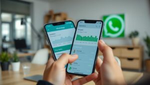 Persona revisando estadísticas de uso de WhatsApp en un smartphone